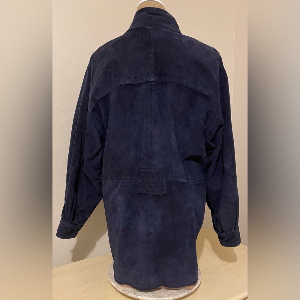 Bergdorf Goodman Blue Suede 3/4 Length Long Coat - Picture 3 of 12